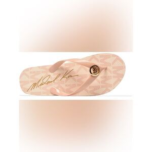 Michael Kors Blush Pink Monogram Flip Flop with Gold Logo